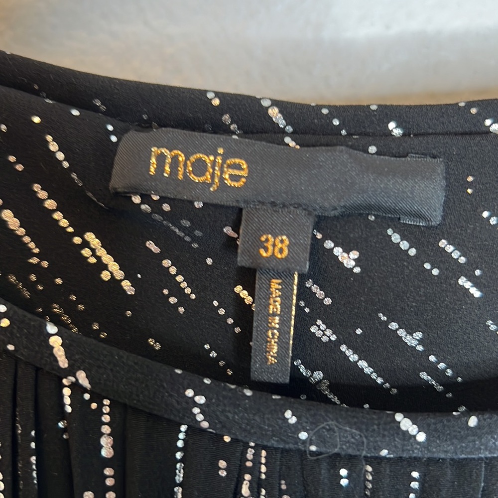 MAJE Rocketa Short Pleated Dress In Lurex Print - Picture 8 of 10